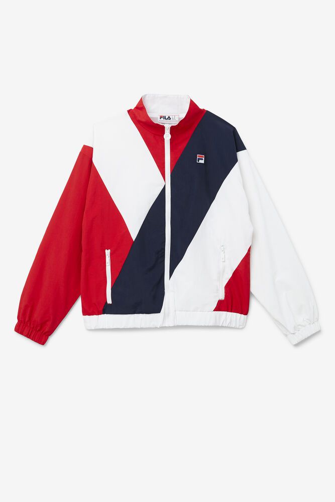 Fila Bunda Damske Ishani Windbreaker Červené/Biele/Námornícka Modrá - URZTY6513